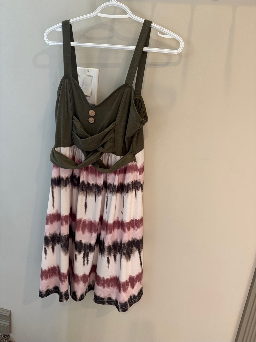 Casual Olive Green Tie-Dye Midi Sundress